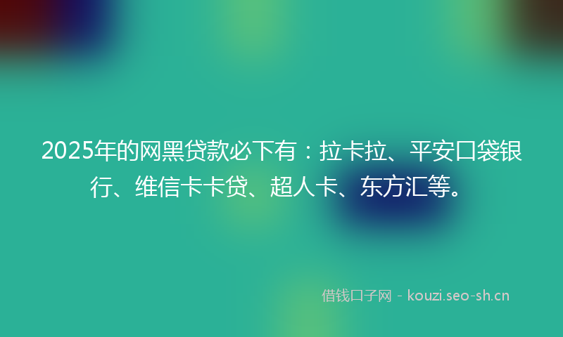 2025年的网黑贷款必下有：拉卡拉、平安口袋银行、维信卡卡贷、超人卡、东方汇等。