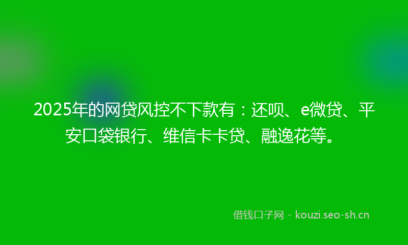 2025年的网贷风控不下款有：还呗、e微贷、平安口袋银行、维信卡卡贷、融逸花等。