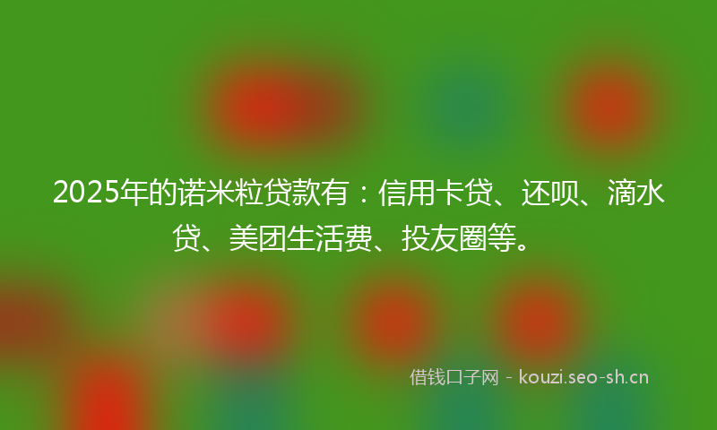 2025年的诺米粒贷款有：信用卡贷、还呗、滴水贷、美团生活费、投友圈等。