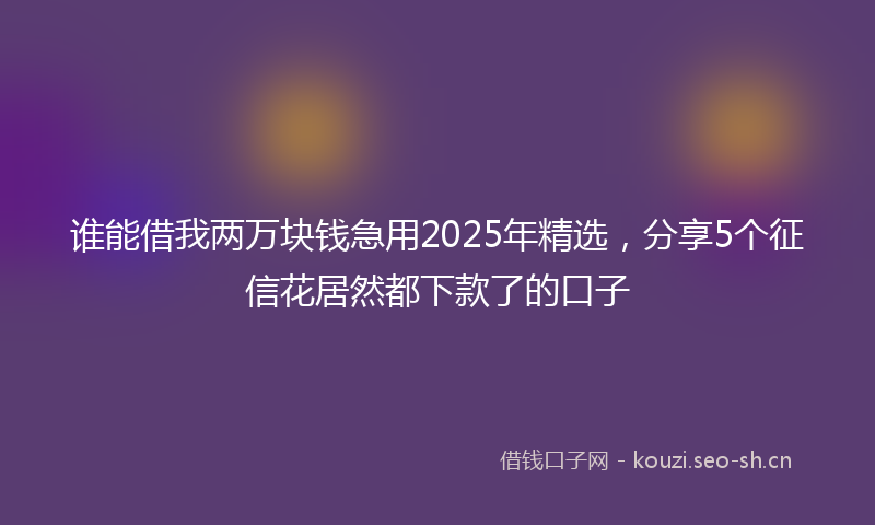 谁能借我两万块钱急用2025年精选，分享5个征信花居然都下款了的口子