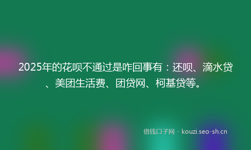 2025年的花呗不通过是咋回事有：还呗、滴水贷、美团生活费、团贷网、柯基贷等。