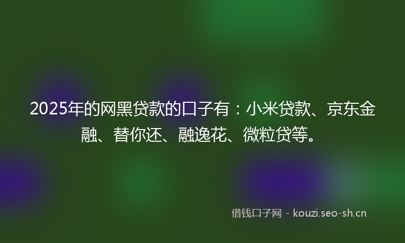 2025年的网黑贷款的口子有：小米贷款、京东金融、替你还、融逸花、微粒贷等。