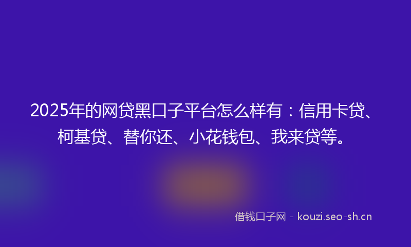 2025年的网贷黑口子平台怎么样有：信用卡贷、柯基贷、替你还、小花钱包、我来贷等。