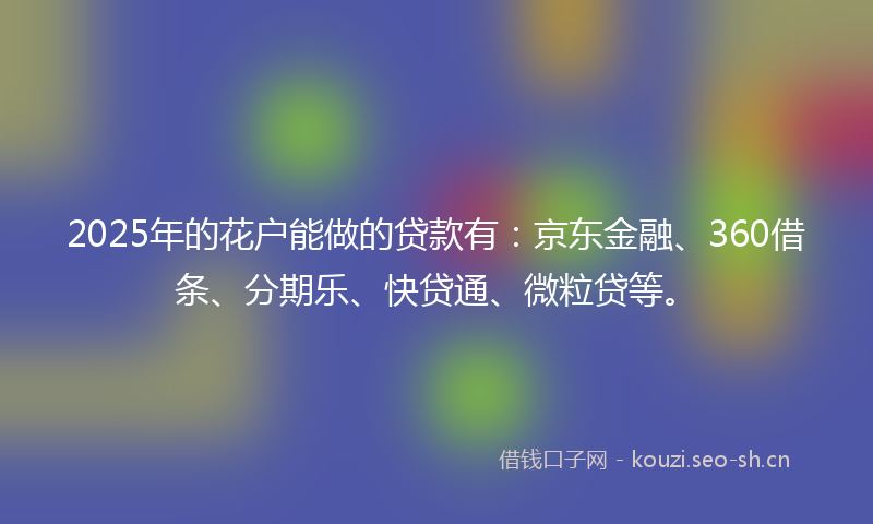 2025年的花户能做的贷款有：京东金融、360借条、分期乐、快贷通、微粒贷等。