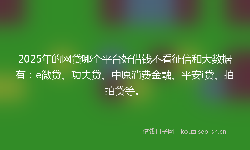 2025年的网贷哪个平台好借钱不看征信和大数据有：e微贷、功夫贷、中原消费金融、平安i贷、拍拍贷等。