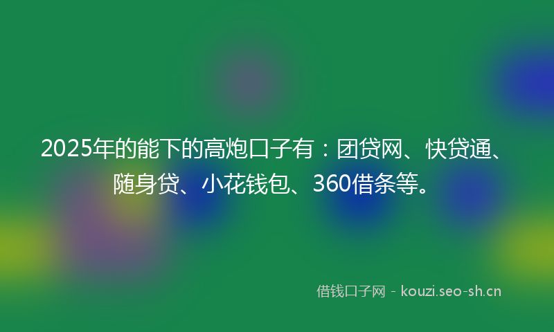 2025年的能下的高炮口子有：团贷网、快贷通、随身贷、小花钱包、360借条等。