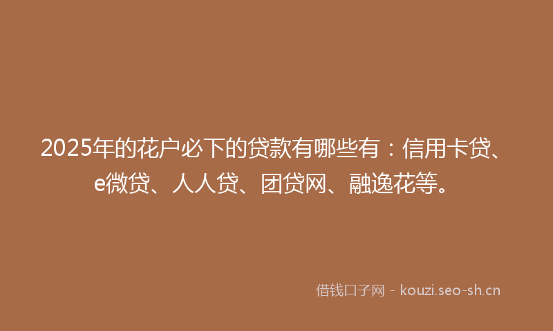 2025年的花户必下的贷款有哪些有：信用卡贷、e微贷、人人贷、团贷网、融逸花等。