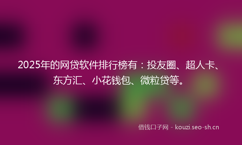 2025年的网贷软件排行榜有：投友圈、超人卡、东方汇、小花钱包、微粒贷等。