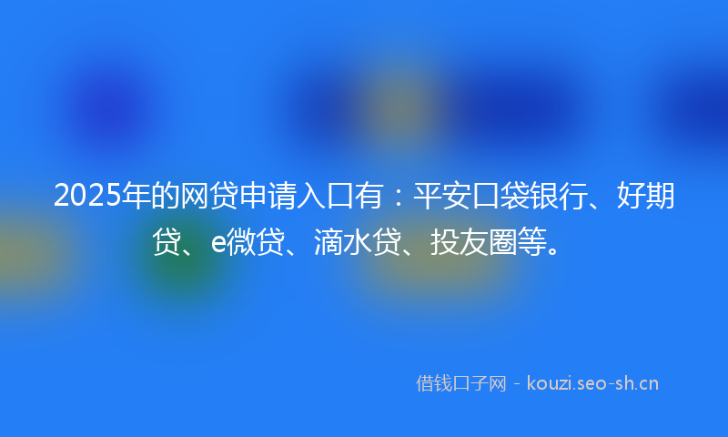 2025年的网贷申请入口有：平安口袋银行、好期贷、e微贷、滴水贷、投友圈等。