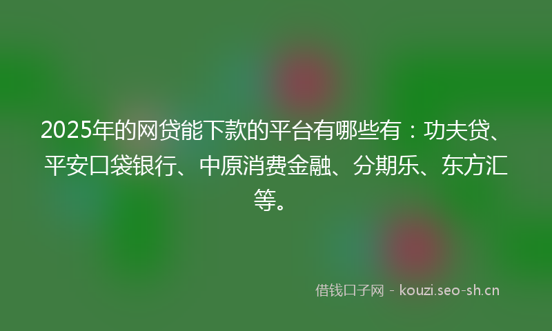 2025年的网贷能下款的平台有哪些有：功夫贷、平安口袋银行、中原消费金融、分期乐、东方汇等。