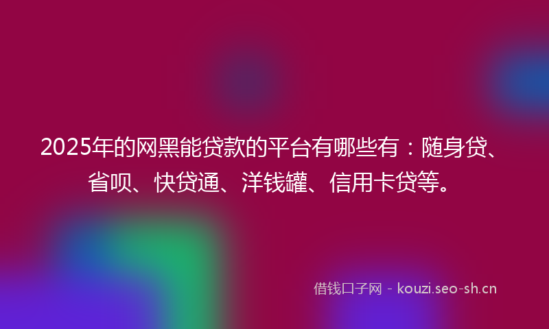 2025年的网黑能贷款的平台有哪些有：随身贷、省呗、快贷通、洋钱罐、信用卡贷等。