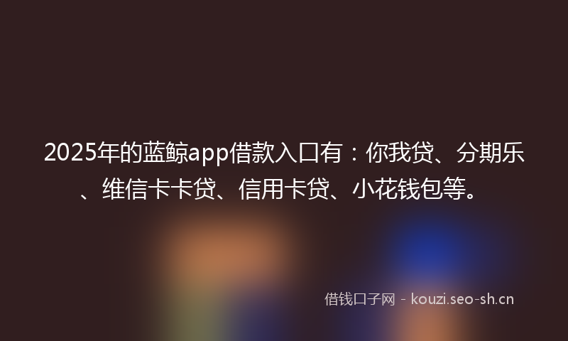 2025年的蓝鲸app借款入口有：你我贷、分期乐、维信卡卡贷、信用卡贷、小花钱包等。