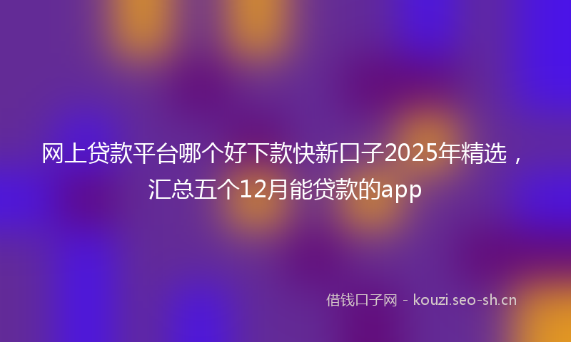 网上贷款平台哪个好下款快新口子2025年精选，汇总五个12月能贷款的app