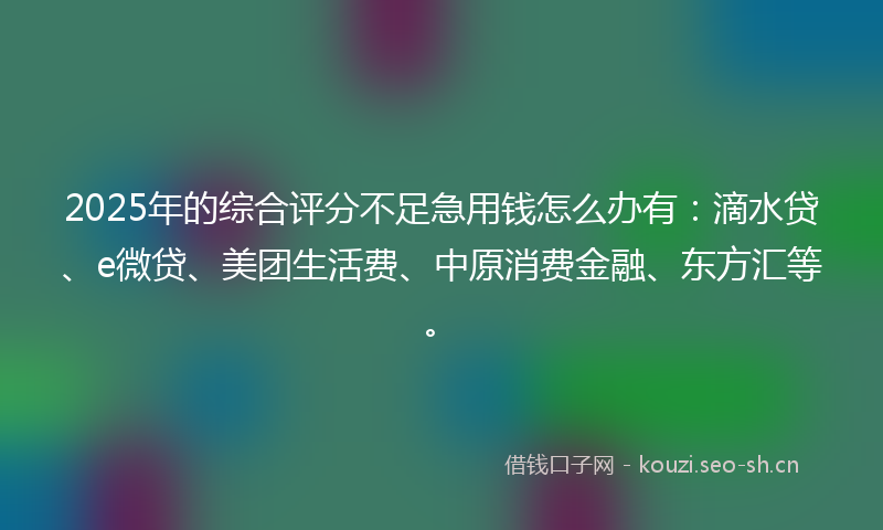 2025年的综合评分不足急用钱怎么办有：滴水贷、e微贷、美团生活费、中原消费金融、东方汇等。