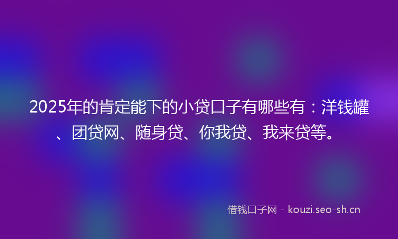 2025年的肯定能下的小贷口子有哪些有：洋钱罐、团贷网、随身贷、你我贷、我来贷等。
