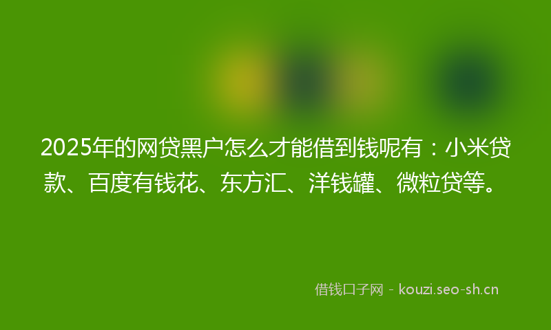 2025年的网贷黑户怎么才能借到钱呢有：小米贷款、百度有钱花、东方汇、洋钱罐、微粒贷等。