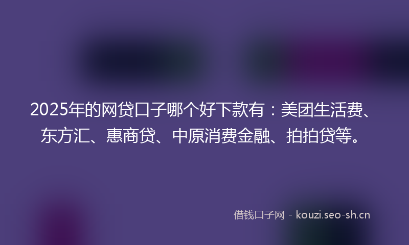 2025年的网贷口子哪个好下款有：美团生活费、东方汇、惠商贷、中原消费金融、拍拍贷等。