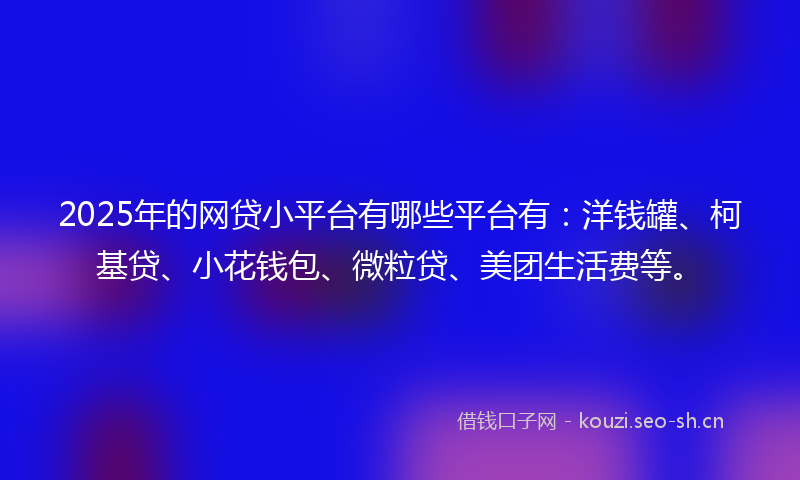 2025年的网贷小平台有哪些平台有：洋钱罐、柯基贷、小花钱包、微粒贷、美团生活费等。