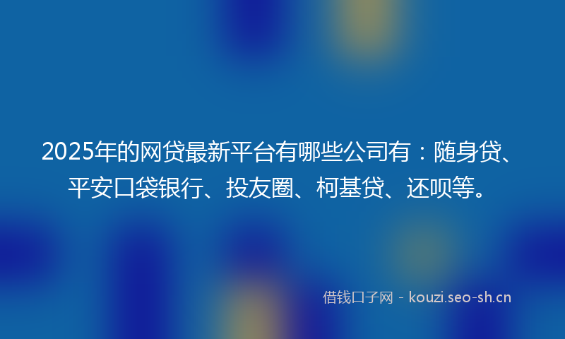 2025年的网贷最新平台有哪些公司有：随身贷、平安口袋银行、投友圈、柯基贷、还呗等。