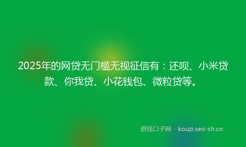 2025年的网贷无门槛无视征信有：还呗、小米贷款、你我贷、小花钱包、微粒贷等。
