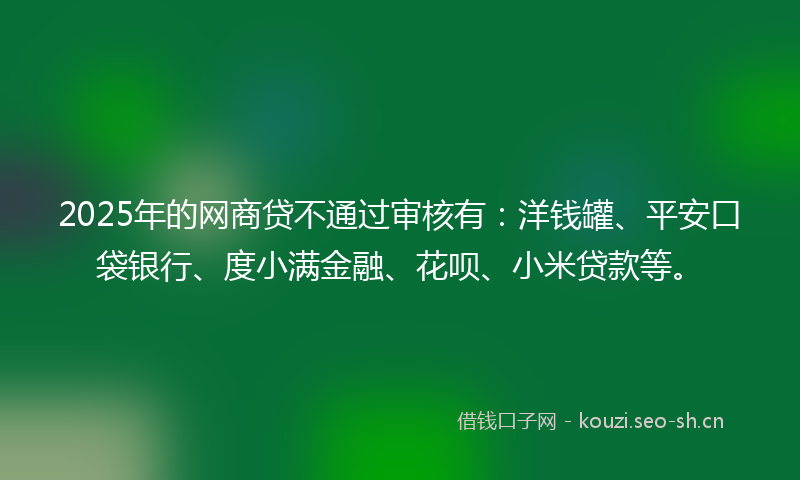 2025年的网商贷不通过审核有：洋钱罐、平安口袋银行、度小满金融、花呗、小米贷款等。