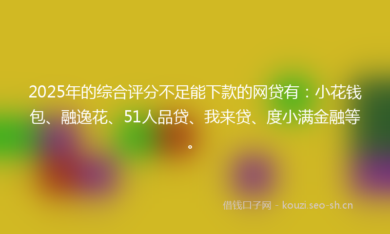 2025年的综合评分不足能下款的网贷有：小花钱包、融逸花、51人品贷、我来贷、度小满金融等。