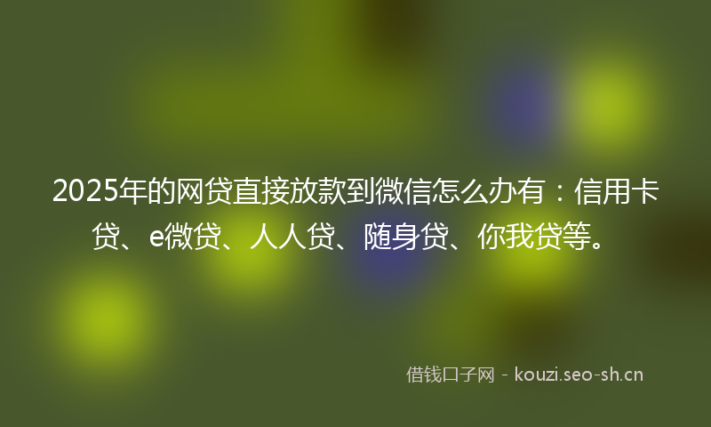 2025年的网贷直接放款到微信怎么办有：信用卡贷、e微贷、人人贷、随身贷、你我贷等。