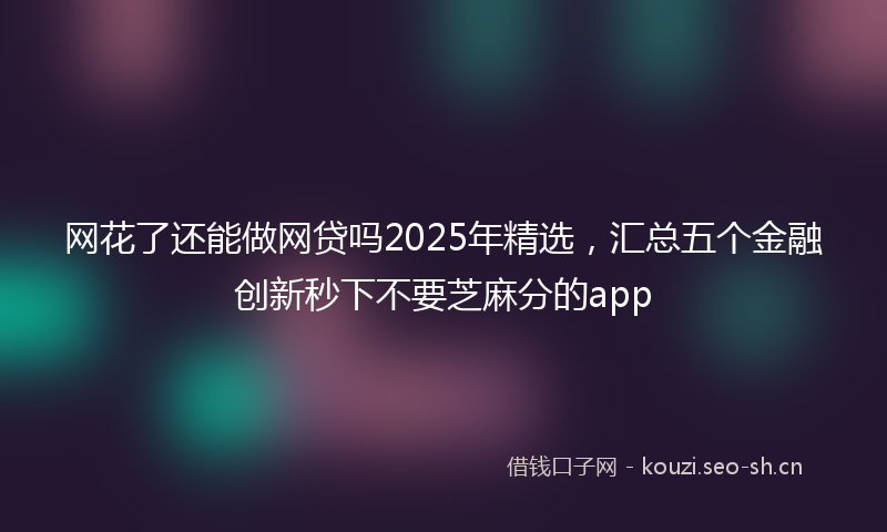 网花了还能做网贷吗2025年精选，汇总五个金融创新秒下不要芝麻分的app