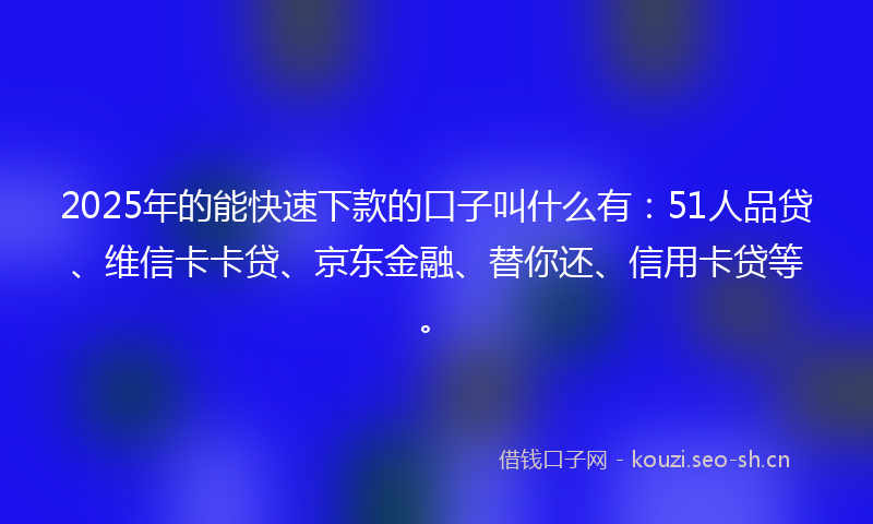 2025年的能快速下款的口子叫什么有：51人品贷、维信卡卡贷、京东金融、替你还、信用卡贷等。