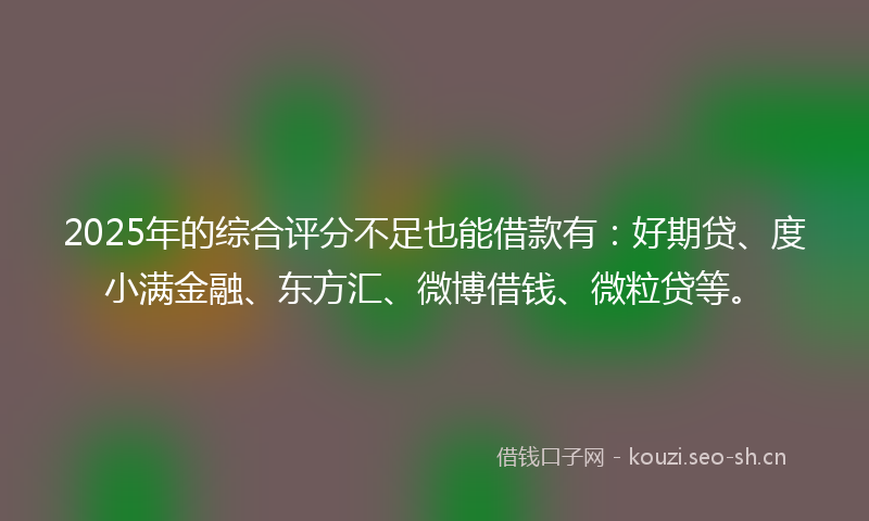 2025年的综合评分不足也能借款有：好期贷、度小满金融、东方汇、微博借钱、微粒贷等。