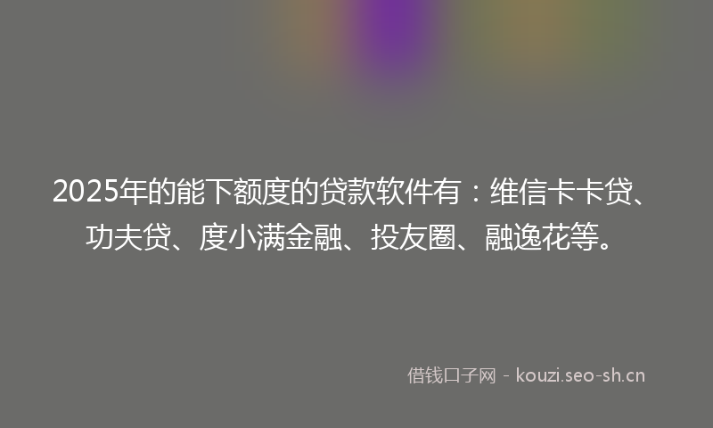2025年的能下额度的贷款软件有：维信卡卡贷、功夫贷、度小满金融、投友圈、融逸花等。