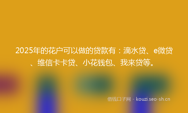 2025年的花户可以做的贷款有：滴水贷、e微贷、维信卡卡贷、小花钱包、我来贷等。