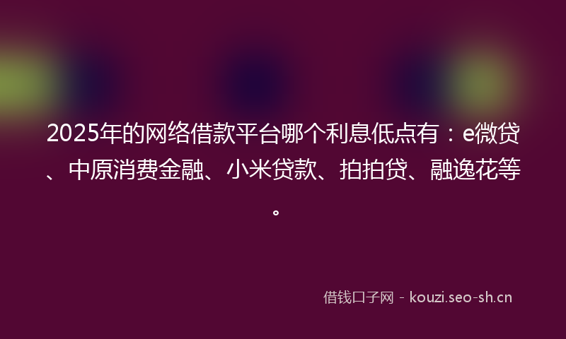 2025年的网络借款平台哪个利息低点有：e微贷、中原消费金融、小米贷款、拍拍贷、融逸花等。