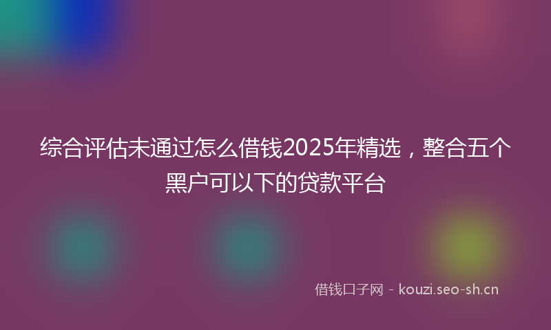 综合评估未通过怎么借钱2025年精选，整合五个黑户可以下的贷款平台