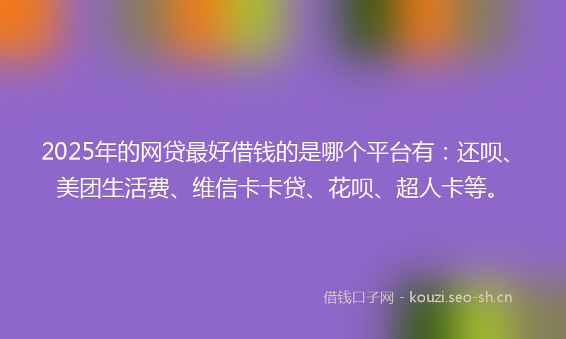 2025年的网贷最好借钱的是哪个平台有：还呗、美团生活费、维信卡卡贷、花呗、超人卡等。