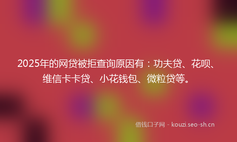 2025年的网贷被拒查询原因有：功夫贷、花呗、维信卡卡贷、小花钱包、微粒贷等。