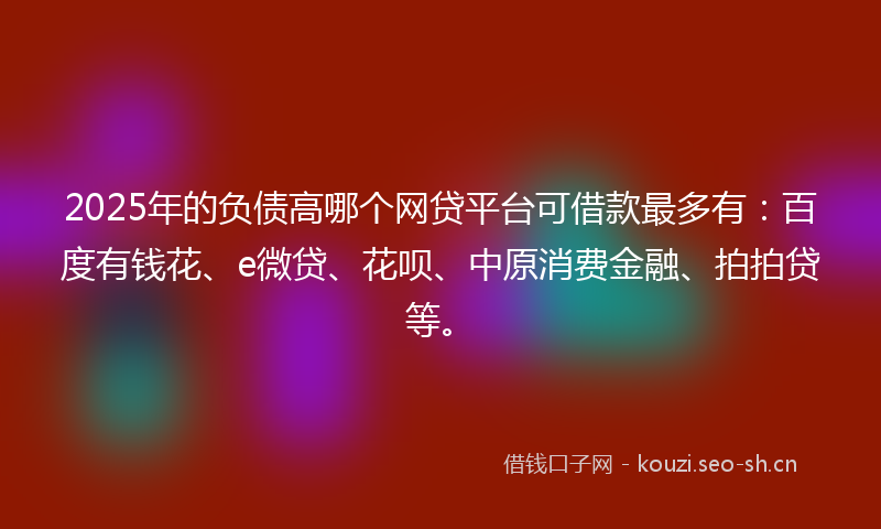 2025年的负债高哪个网贷平台可借款最多有：百度有钱花、e微贷、花呗、中原消费金融、拍拍贷等。