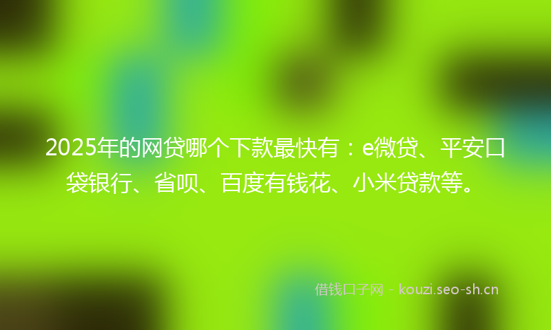 2025年的网贷哪个下款最快有：e微贷、平安口袋银行、省呗、百度有钱花、小米贷款等。