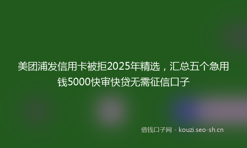 美团浦发信用卡被拒2025年精选，汇总五个急用钱5000快审快贷无需征信口子