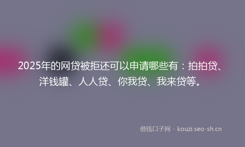 2025年的网贷被拒还可以申请哪些有：拍拍贷、洋钱罐、人人贷、你我贷、我来贷等。