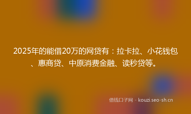 2025年的能借20万的网贷有：拉卡拉、小花钱包、惠商贷、中原消费金融、读秒贷等。