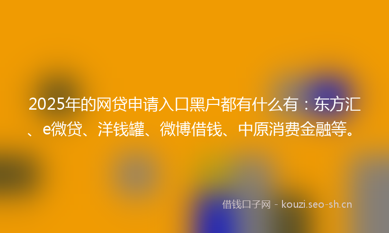 2025年的网贷申请入口黑户都有什么有：东方汇、e微贷、洋钱罐、微博借钱、中原消费金融等。