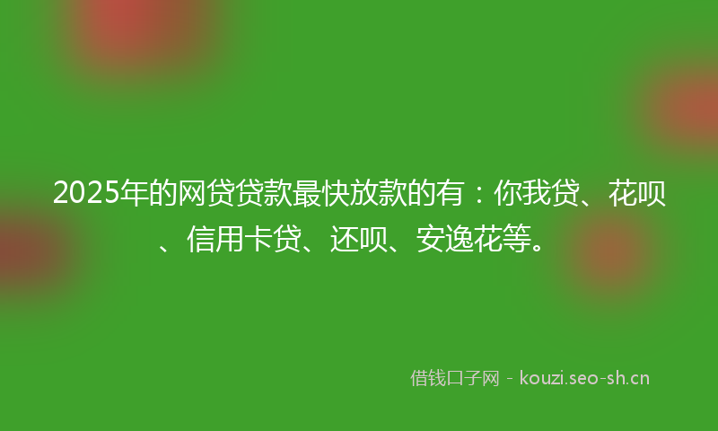 2025年的网贷贷款最快放款的有：你我贷、花呗、信用卡贷、还呗、安逸花等。
