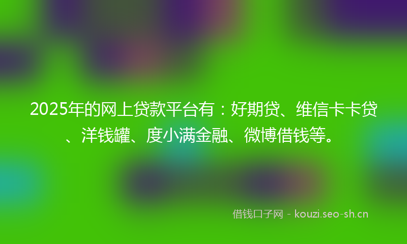 2025年的网上贷款平台有:好期贷、维信卡卡贷、洋钱罐、度小满金融、微博借钱等。