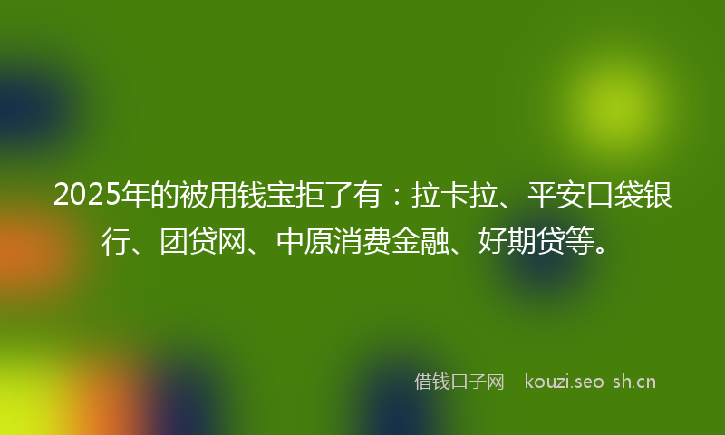2025年的被用钱宝拒了有：拉卡拉、平安口袋银行、团贷网、中原消费金融、好期贷等。