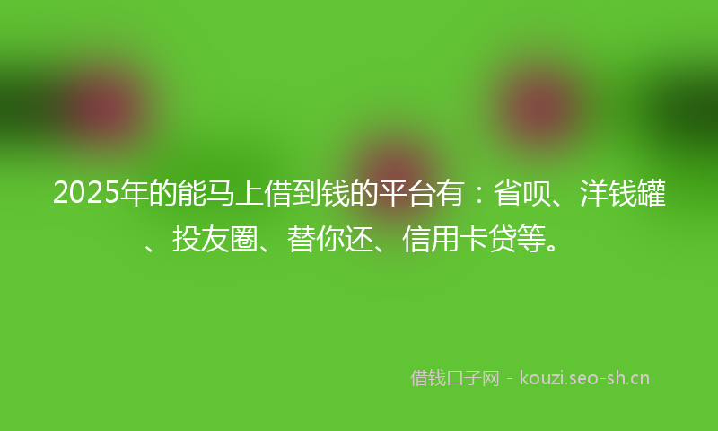 2025年的能马上借到钱的平台有：省呗、洋钱罐、投友圈、替你还、信用卡贷等。