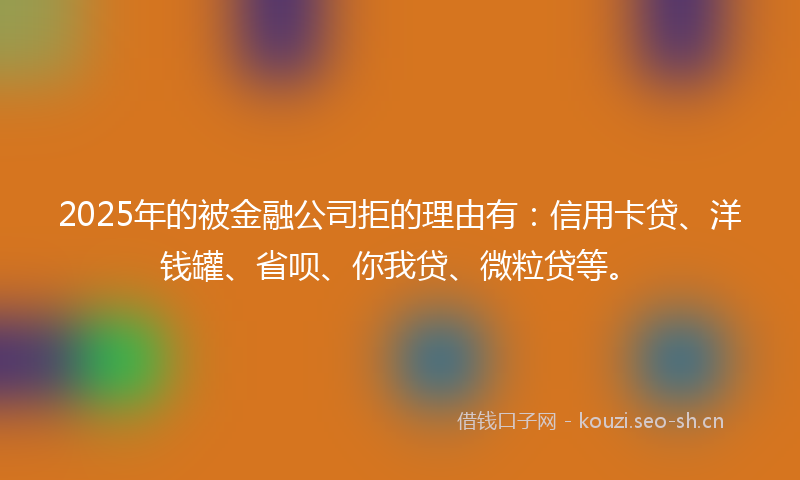 2025年的被金融公司拒的理由有：信用卡贷、洋钱罐、省呗、你我贷、微粒贷等。