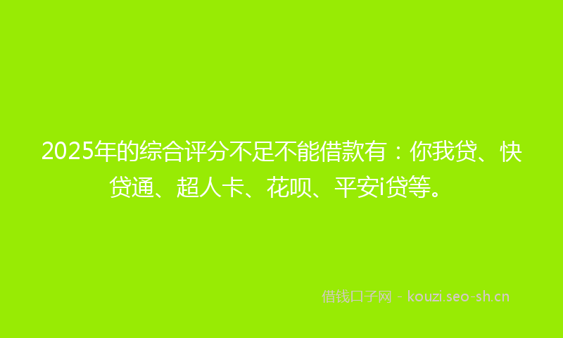 2025年的综合评分不足不能借款有：你我贷、快贷通、超人卡、花呗、平安i贷等。