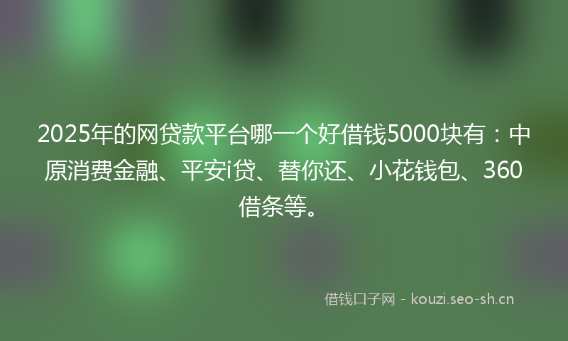 2025年的网贷款平台哪一个好借钱5000块有：中原消费金融、平安i贷、替你还、小花钱包、360借条等。