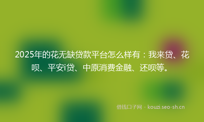 2025年的花无缺贷款平台怎么样有：我来贷、花呗、平安i贷、中原消费金融、还呗等。